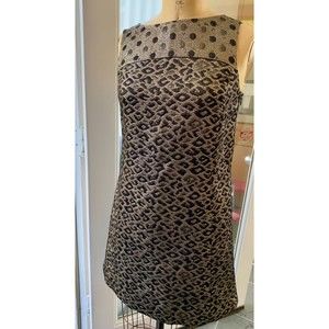 Tibi New York Black & Gold Leopard Polka Dot Midi Evening Dress Size 2